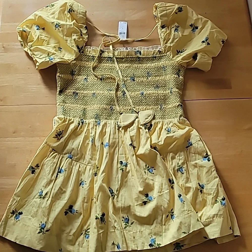 By Anthropologie Puff-Sleeve Square-Neck Smocked Mini Dress - Picture 4 of 8